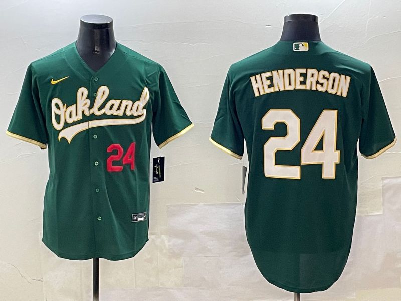 Men Oakland Athletics #24 Henderson Green Game 2025 Nike MLB Jersey style 4